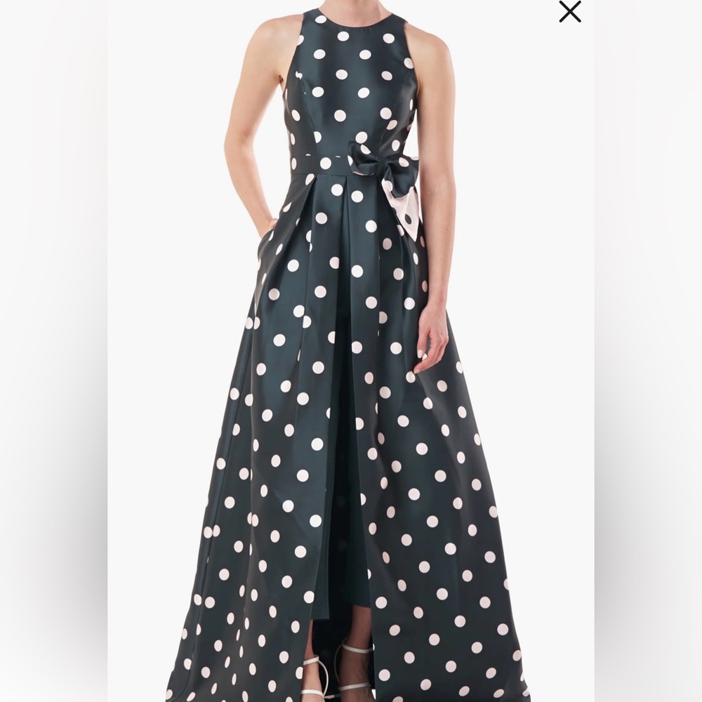Kay Unger Hunter Green and White Polka Dot Jumpsuit